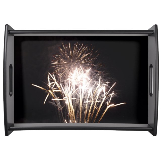 White and Gold Fireworks I Patriotic Celebration Serving Tray (Front)