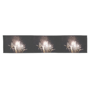White and Gold Fireworks I Patriotic Celebration Short Table Runner