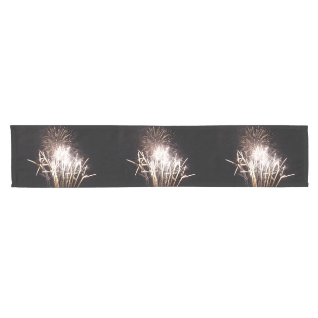 White and Gold Fireworks I Patriotic Celebration Short Table Runner (Horizontal)