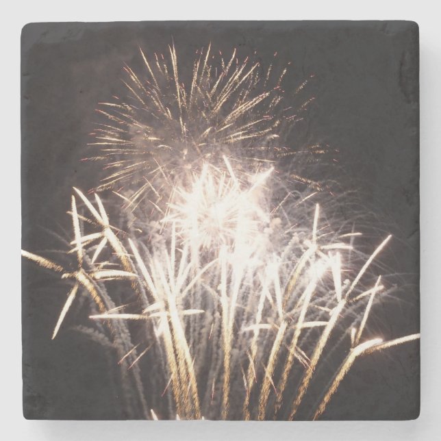 White and Gold Fireworks I Patriotic Celebration Stone Coaster (Front)