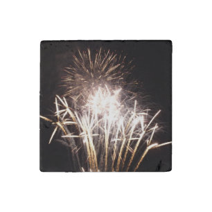 White and Gold Fireworks I Patriotic Celebration Stone Magnet