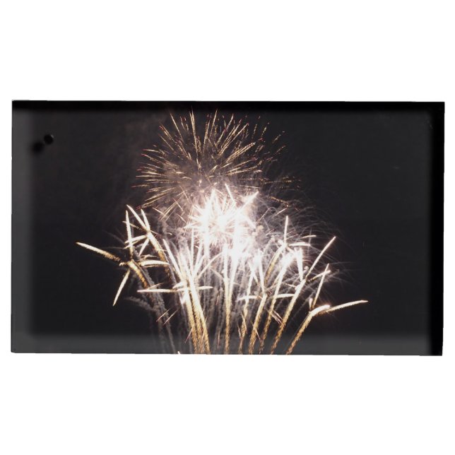 White and Gold Fireworks I Patriotic Celebration Table Card Holder (Front)