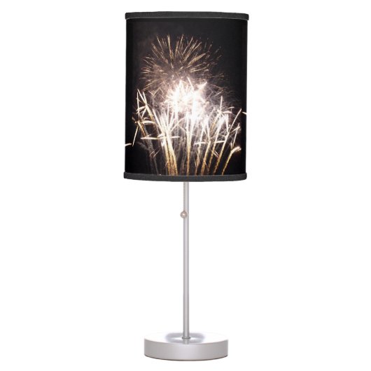 White and Gold Fireworks I Patriotic Celebration Table Lamp (Front)