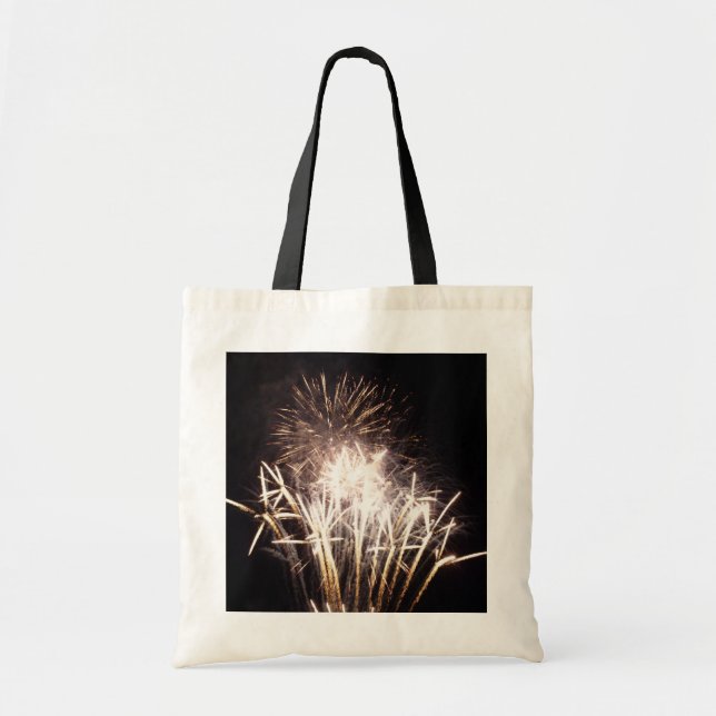 White and Gold Fireworks I Patriotic Celebration Tote Bag (Front)