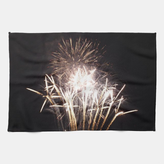 White and Gold Fireworks I Patriotic Celebration Towel (Horizontal)