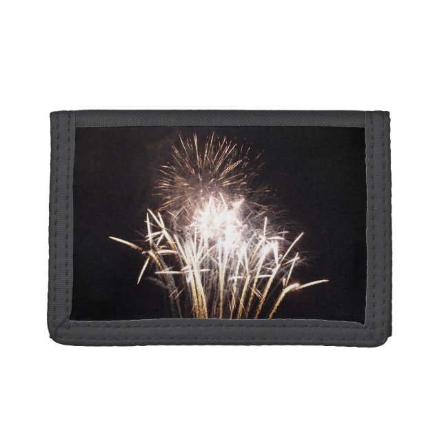 White and Gold Fireworks I Patriotic Celebration Tri-fold Wallet (Front)