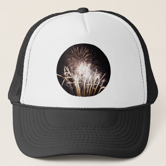 White and Gold Fireworks I Patriotic Celebration Trucker Hat (Front)