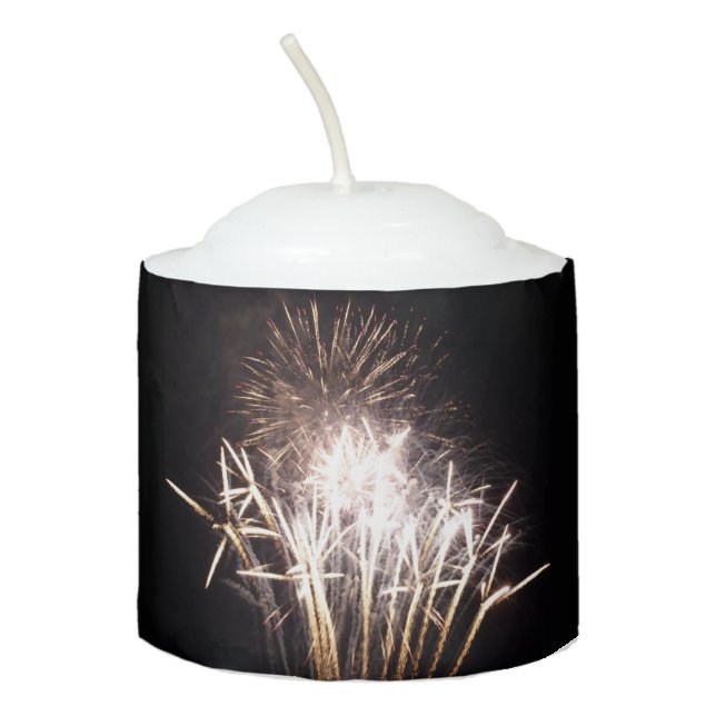 White and Gold Fireworks I Patriotic Celebration Votive Candle (Front)