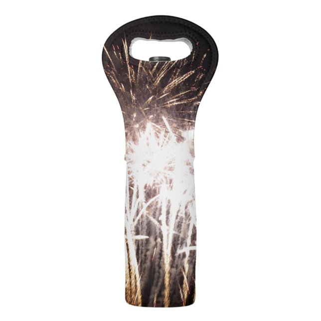 White and Gold Fireworks I Patriotic Celebration Wine Bag (Front)