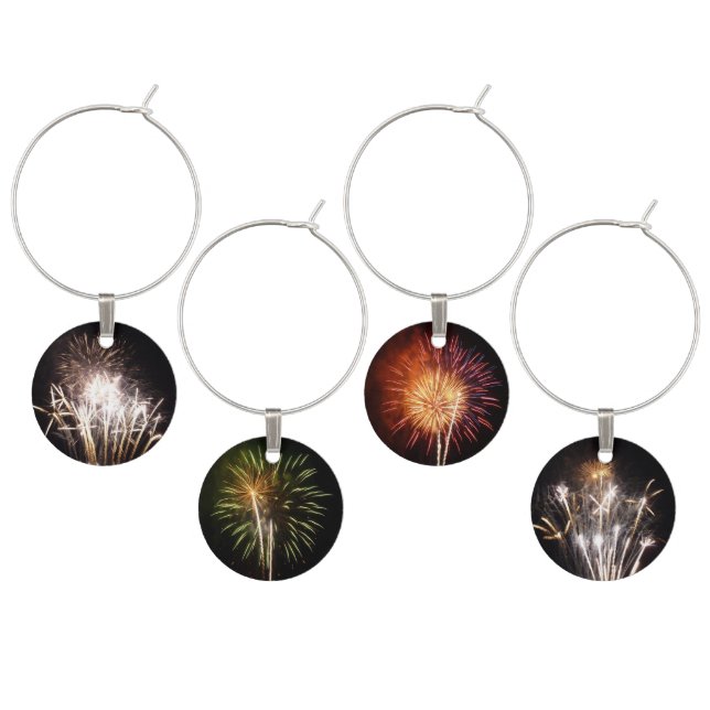 White and Gold Fireworks I Patriotic Celebration Wine Charm (Staggered)