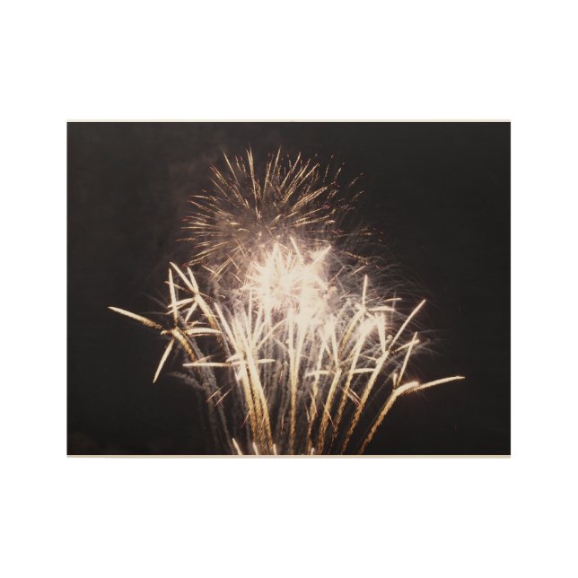 White and Gold Fireworks I Patriotic Celebration Wood Poster (Front)