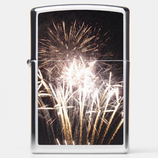 White and Gold Fireworks I Patriotic Celebration Zippo Lighter (Front)