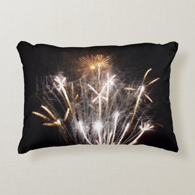 White and Gold Fireworks II Patriotic Celebration Accent Pillow (Front)