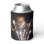 White and Gold Fireworks II Patriotic Celebration Can Cooler