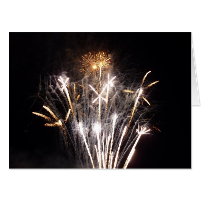 White and Gold Fireworks II Patriotic Celebration Card (Front Horizontal)