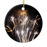 White and Gold Fireworks II Patriotic Celebration Ceramic Ornament