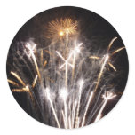 White and Gold Fireworks II Patriotic Celebration Classic Round Sticker