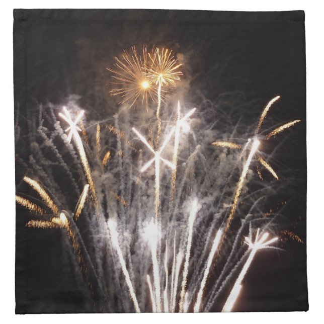 White and Gold Fireworks II Patriotic Celebration Cloth Napkin (Front)