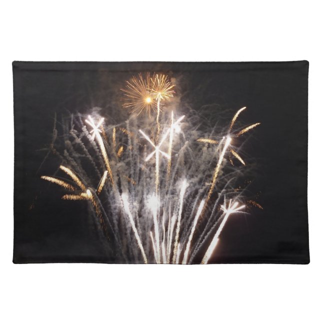 White and Gold Fireworks II Patriotic Celebration Cloth Placemat (Front)