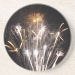 White and Gold Fireworks II Patriotic Celebration Coaster