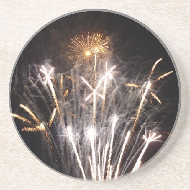 White and Gold Fireworks II Patriotic Celebration Coaster (Front)