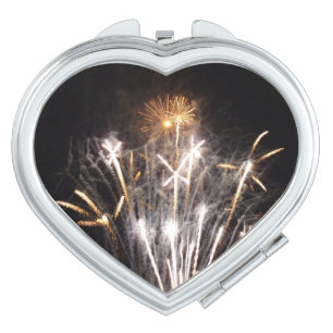 White and Gold Fireworks II Patriotic Celebration Compact Mirror