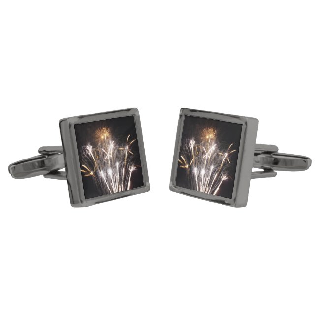 White and Gold Fireworks II Patriotic Celebration Cufflinks (Angled)