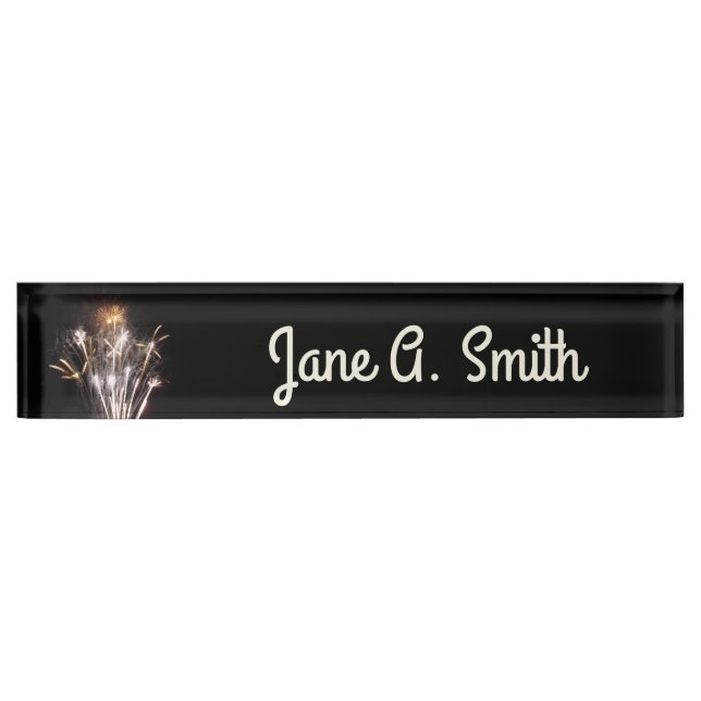 White and Gold Fireworks II Patriotic Celebration Desk Name Plate (Front)