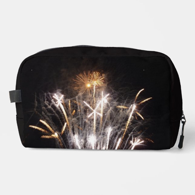 White and Gold Fireworks II Patriotic Celebration Dopp Kit (Front)