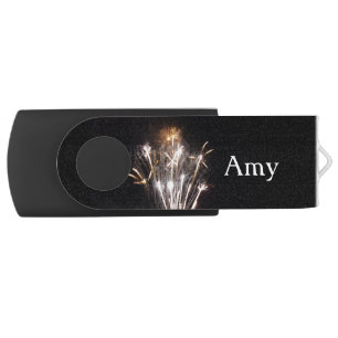 White and Gold Fireworks II Patriotic Celebration Flash Drive