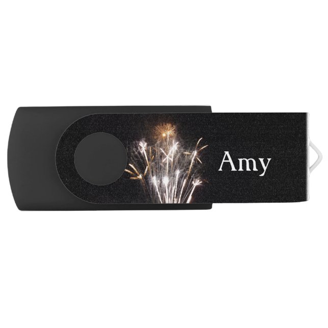 White and Gold Fireworks II Patriotic Celebration Flash Drive (Front)