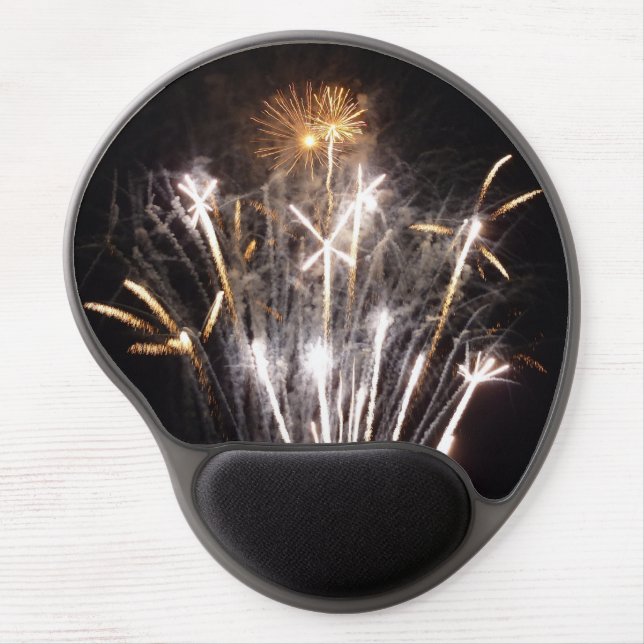 White and Gold Fireworks II Patriotic Celebration Gel Mouse Pad (Front)