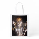 White and Gold Fireworks II Patriotic Celebration Grocery Bag