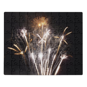 White and Gold Fireworks II Patriotic Celebration Jigsaw Puzzle