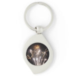 White and Gold Fireworks II Patriotic Celebration Keychain