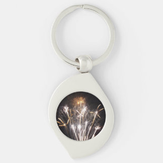 White and Gold Fireworks II Patriotic Celebration Keychain