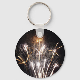 White and Gold Fireworks II Patriotic Celebration Keychain