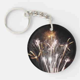 White and Gold Fireworks II Patriotic Celebration Keychain