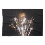 White and Gold Fireworks II Patriotic Celebration Kitchen Towel