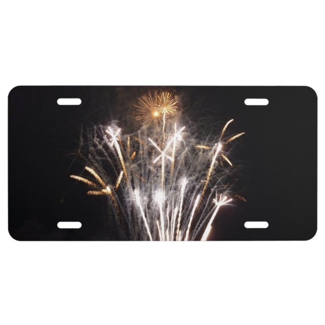White and Gold Fireworks II Patriotic Celebration License Plate (Front)