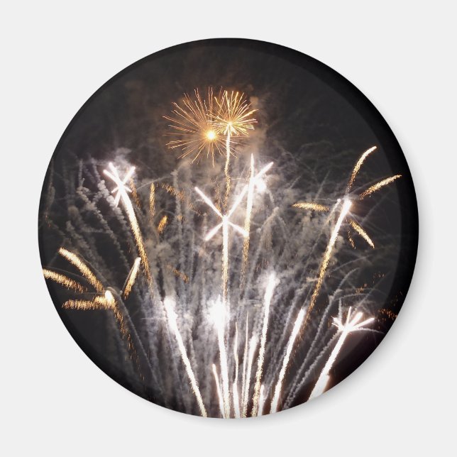 White and Gold Fireworks II Patriotic Celebration Magnet (Front)