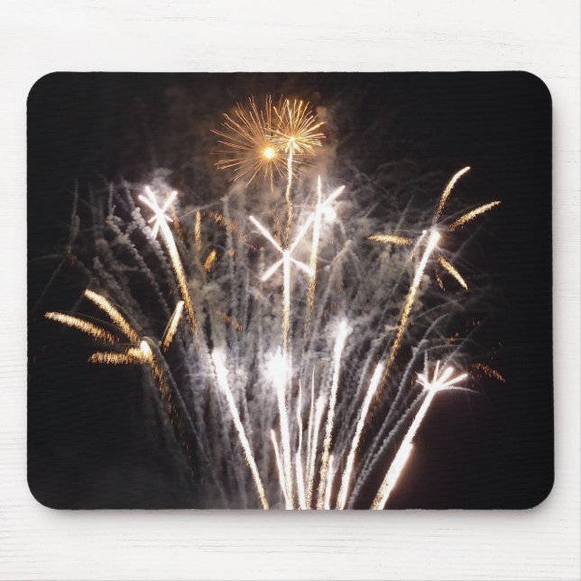 White and Gold Fireworks II Patriotic Celebration Mouse Pad (Front)