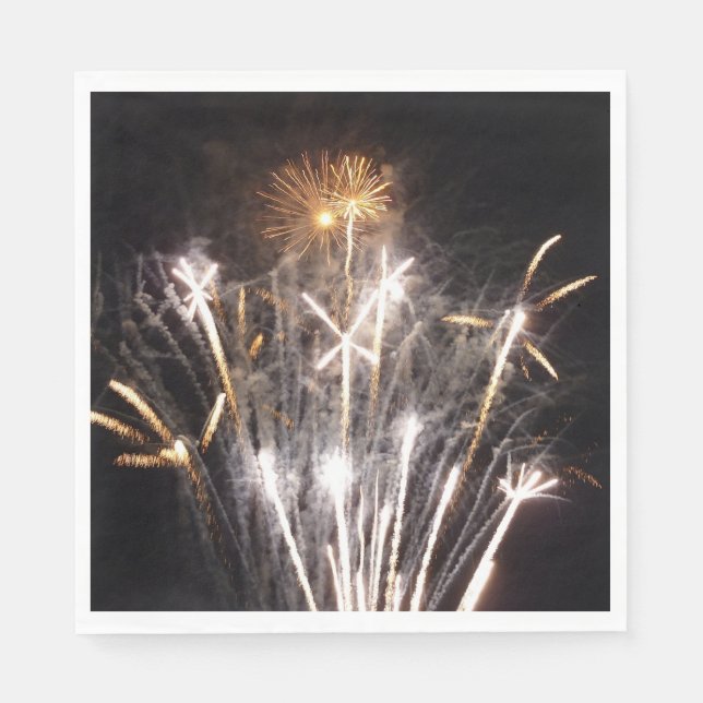White and Gold Fireworks II Patriotic Celebration Napkins (Front)