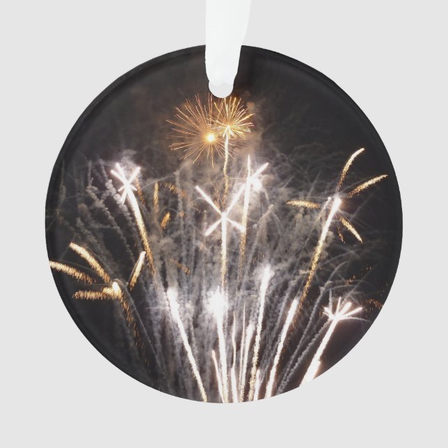 White and Gold Fireworks II Patriotic Celebration Ornament (Front)