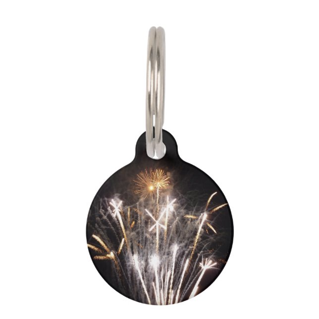 White and Gold Fireworks II Patriotic Celebration Pet ID Tag (Front)