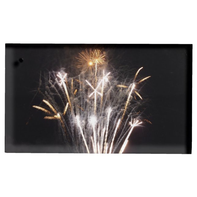 White and Gold Fireworks II Patriotic Celebration Place Card Holder (Front)