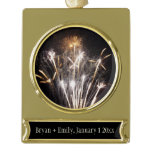 White and Gold Fireworks II Patriotic Celebration Plated Banner Ornament