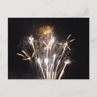 White and Gold Fireworks II Patriotic Celebration Postcard