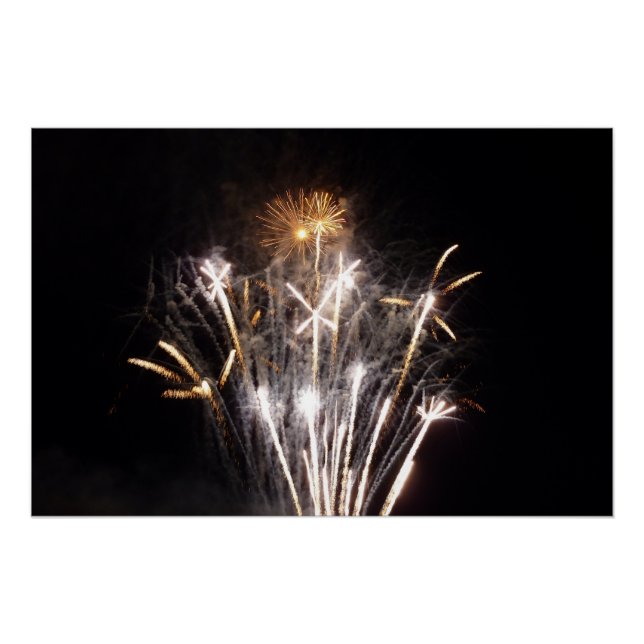 White and Gold Fireworks II Patriotic Celebration Poster (Front)