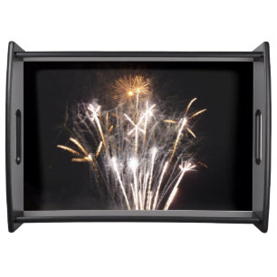 White and Gold Fireworks II Patriotic Celebration Serving Tray
